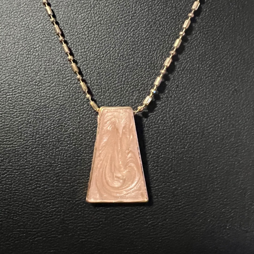 Gold Tone Trapezoid Pendant Necklace Enamel Swirl Design Adjustable Chain‎ 16 in